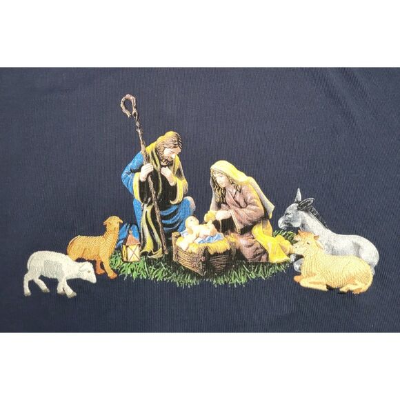 The Bradford Exchange Womens Nativity Christmas Sweater 3X Navy Blue Embroidered - Picture 3 of 9